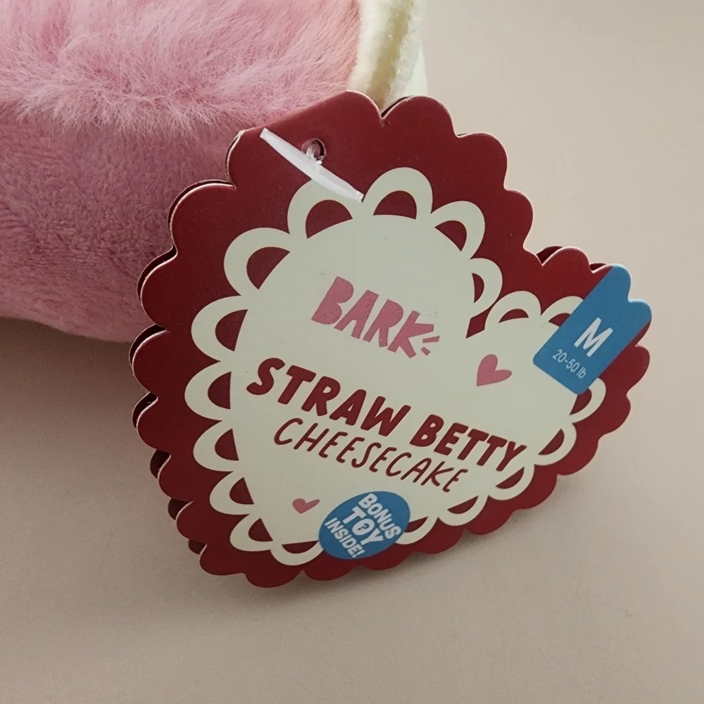 Bark Pink Strawberry Betty Cheesecake Slice Plush Dog Toy-Squeaker Toy